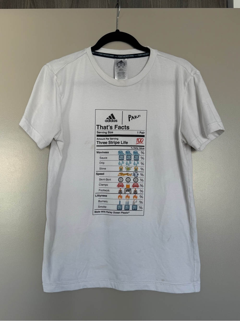 Adidas Parley Men's White Graphic Logo T-Shirt XS fits medium women
